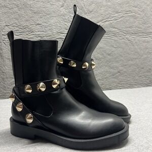 Zara Studded Strap Ankle Boots Black Faux Leather Womens Size 8